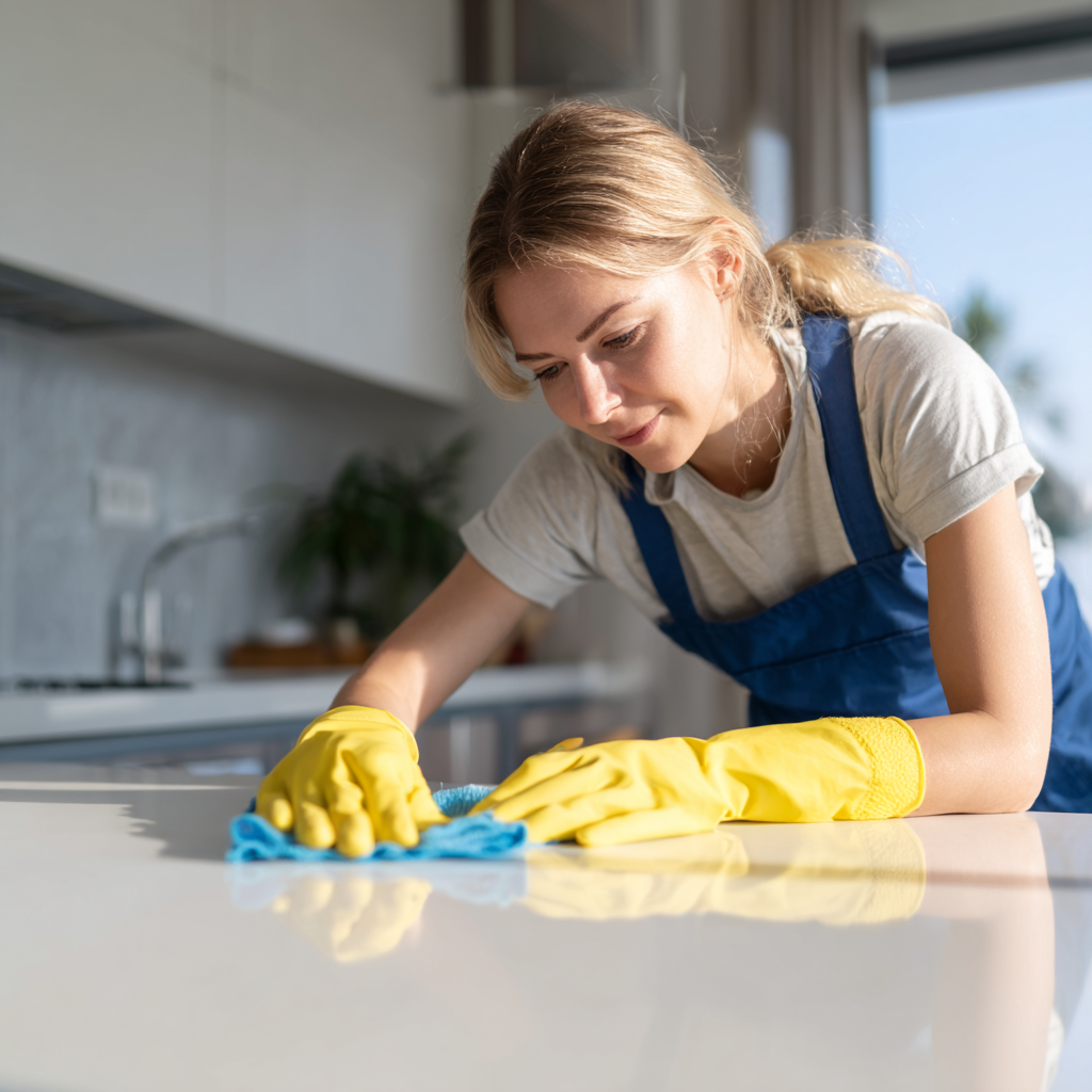 Profesionalno čišćenje apartmana u Istri sa žutim zaštitnim rukavicama